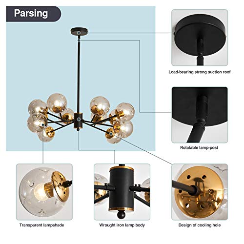 SZXYKEJI 12-Light Glass Chandelier,Large Chandeliers for High Ceilings, Rustic Ceiling Lighting Fixture Pendent Light for Kitchen Dining Room Living Room Bedroom Office (Black). SZXYKEJI 12-Light Glass Chandelier,Large Chandeliers for High Ceilings, Rustic Ceiling Lighting Fixture Pendent Light for Kitchen Dining Room Living Room Bedroom Office (Black).